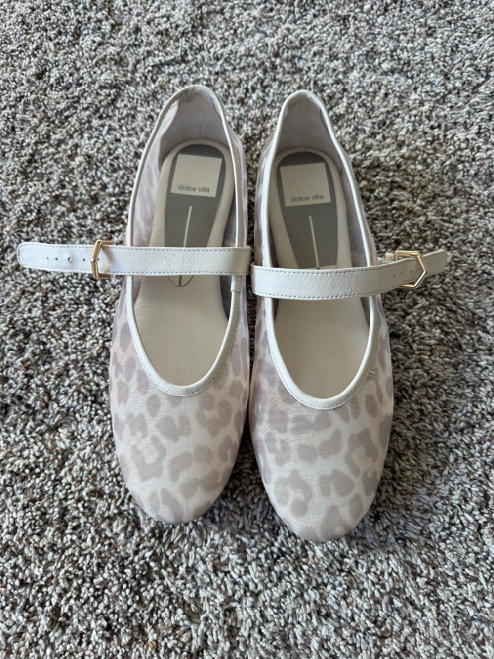 Dolce Vita White Leopard-Pattern Mary Jane Flats